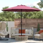 Outdoor 9ft Patio Umbrella with Crank Handle and Push Button Tilt, Outdoor Market Umbrella with 8 Ribs - Burgundy