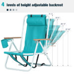 Folding Beach Chair, 4 Position Portable Backpack Foldable Camping Chair with Headrest Cup Holder and Wooden Armrests, Green - Image 14