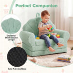 2-in-1 Flip Open Kids Sofa Lounger, Teddy Fleece Toddler Couch with Carry Handle for Ages 3+ (Green) - Image 8