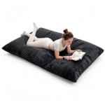 Dark Gray Convertible Corduroy Bean Bag Floor Sofa for Adults, 76.5x55 Inch Sponge Filling Foldable Floor Mattress Guest Bed, Removable Washable Cover Large Lazy Lounger - Image 3