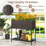 28" Elevated Raised Planter Box with Storage Shelf, Ergonomic Garden Bed for Patio Balcony Herb Vegetable - Brown - Image 10