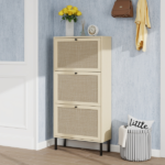 Rattan 3 Door Shoe Rack, Freestanding Modern Shoe Storage Cabinet, for Entryway - Image 23
