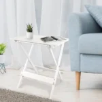 Small Solid Wood Folding Side Table (2-Piece Set), White, Portable Patio Outdoor Table Plant Stand - Image 5