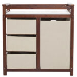Brown painted pine wood frame children's bed with removable top, 87*53*87.5cm, includes 3 fabric drawers and 1 fabric bag, and a changing table - Image 16