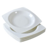 9.25 Inch Square Pasta Bowls Set of 6, 17oz White Porcelain Soup Plates, Microwave & Dishwasher Safe Deep Dinner Bowls for Salad, Pasta, Soup, Oven & Freezer Safe, Stackable Serving Bowls - Image 2