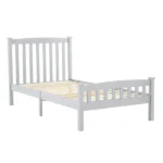 Twin Single-Layer Wooden Bed Vertical Decorative Strips Curved Headboard and Footboard Bed Frame Painted Pine Bed Frame 79.33*42.52*38.98in Grey - Image 4