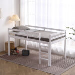 Elevated Cross Bracing Straight Ladder Twin Pine Wooden Bed White - Image 25