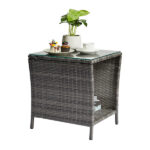 Outdoor Patio Wicker Side Table, Square End Table Bistro Coffee Table with Glass Top Storage Shelf for Porch Garden Backyard Grey SAME AS 19215985 - Image 14