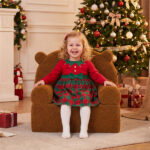 Bear-Shaped Kids Sofa, Teddy Fleece Foam Chair for Toddlers 3+, Portable Bear-Shaped Couch (Brown) - Image 9