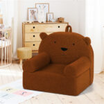 Bear-Shaped Kids Sofa, Teddy Fleece Foam Chair for Toddlers 3+, Portable Bear-Shaped Couch (Brown) - Image 2