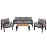 GO 4-Piece Outdoor Furniture Sofa Set for 5 People with Acacia Wood Armrests, Patio Conversation Set with Removable Cushion and Solid Wood Coffee Table for Garden, Grey - Image 3