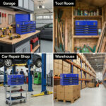 20-inch Steel Portable Tool Box With Drawers - Tool Storage Box Organizer With Metal Lock Closure Device - Powder-coated Tool Storage Cabinet (BLUE) - Image 10
