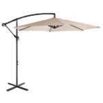10FT Round Offset Patio Umbrella, Banana Hanging Cantilever Umbrella with 60° Adjustable Angle, Crank System, Cross Base & Pole Sleeve, UPF 50+ Waterproof Polyester Canopy, 6 Iron Ribs for Garden Deck Backyard, Khaki - Image 5
