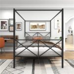 Metal Canopy Bed Frame, Platform Bed Frame Queen with X Shaped Frame Queen Black - Image 6