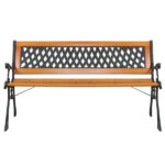 49" Garden Bench Patio Porch Chair Deck Hardwood Cast Iron Love Seat Weave Style Back - Image 5