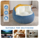 Oversized Bean Bag Chairs,Multicolor Faux Fur Couch Filled with Shredded Sponge,Large Lounger Sofa For Living Room,No Assembly Required , Blue+White+Yellow - Image 8