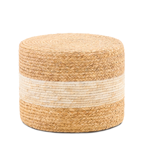 Handmade Woven Foot Stool Natural Water Hyacinth Ottoman for Home Decor & Seating White