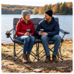 Navy Dual Person Heated Folding Camping Chair 4 Heating Zones 3 Temperature Levels, Heavy Duty 660 LBS Double Outdoor Loveseat with Cup Holders Storage Pockets & Carry Bag for Picnic Beach Sports - Image 3