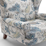 Modern Accent Chair with Retro Wood Legs, Comfy Upholstered Armchair, Floral Design Single Sofa Chair for Living Room Bedroom Office - Floral Blue - Image 27