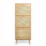 Rattan-fronted 3-tier shoe cabinet, particleboard, 54*24*135 cm, natural wood color - Image 2