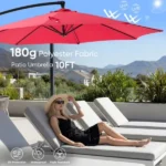 Outdoor Patio Umbrella, 10ft Offset Hanging Patio Umbrella with Aluminum Stand, 8 Ribs, UV Protection for Pool Garden Backyard Market, Red (Shipment from Walmart) - Image 6