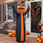 10ft Inflatable Halloween Decor with Rotatable Head Pumpkin Ghost in Cape, 6 Built-in LED Lights, Black & Orange, 12V 2000mA US Power Adapter - Image 11