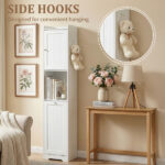 White melamine-faced particleboard, vertical grain, 40*40*180cm, 1 door + bottom flip-down drawer with non-woven storage bag, bathroom tall cabinet - Image 16