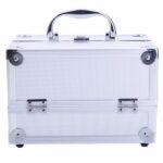 SM-2176 Aluminum Makeup Train Case Jewelry Box Cosmetic Organizer with Mirror 9"x6"x6" Silver - Image 5