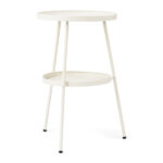 Patio Small Side Table, Round 2 Tier End Table, Metal Round Coffee Table for Indoor Outdoor, Cream White