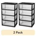 (2 pack) Wide 4 Drawer Tower, Plastic Storage Organizer with Removable Clear Bins, Easy to Assemble - No Tools Needed, Black (Shipment from Walmart)