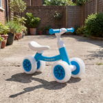 4 Wheel Kids Balance Bike with Light Up Wheels, 3 Level Adjustable Height Toddler Push Bike , No Pedal Gliding Bike with Safety Steering Limit - Blue - Image 7