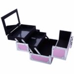 SM-2176 Aluminum Makeup Train Case Jewelry Box Cosmetic Organizer with Mirror 9"x6"x6" Pink - Image 13