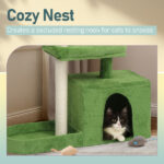 36in Cat Tree with Leaves, Multi-level Cat Tower with Cat Scratching Post, Cozy Cat Condo, Padded Beds, Dangling Ball for Kittens and Indoor Cats, Green - Image 6