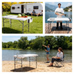 50" Folding Fish Cleaning Table with Sink, Bi-Folding Portable Camping Sink Station with Drain Hose, Trash Can, Foldable Outdoor Sink for Camping, Fishing, BBQ - Image 14