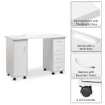 Double Edged Manicure Nail Table with Drawer White - Image 14
