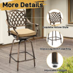 Outdoor Swivel Bar Stools Set of 2, Cast Aluminum Patio Bar Height Chairs, All-Weather Bar Dining Chairs Outdoor Swivel Chairs Furniture (Grid Back) - Image 4