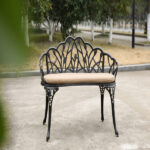 Tulip Patio Garden Bench Metal Park Bench Cast Aluminum Outdoor Furniture with Floral Rose for Patio,Park,Lawn,YardBlack withe cushion - Image 3