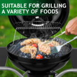 Kettle Charcoal Grill with 2 Side Tables, Storage Shelf, Upgraded Ash Catcher, Thermometer, Air Vents, Outdoor Cooking Barbecue Grill with Wheels - Image 6