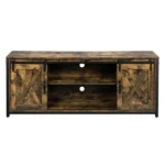 3-layer Double Barn Door with Sliding Rail X-shaped Panel TV Cabinet MDF with Triamine Retro Brown