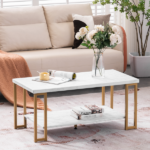 Same Code 35647920 (106 x 50 x 48cm) Simple Double-layer Golden Iron Pipe Marble PVC Coffee Table Rectangular - Image 32