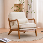 Same Code 16753613 Oak Armrest Oak Upholstered Single Lounge Chair Indoor Lounge Chair Off-White - Image 29