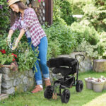 Rolling Garden Cart with Cushioned Backrest & Seat, Outdoor Gardening Stool for Planting, Garden Scooter with 360 Degree Swivel Seat & Steering Handle & Tool Tray, Black - Image 9