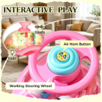 Kids Pink Foot-to-Floor Push Car — Horn, Light & Music, Anti-Tip Backwards Device, Underseat Storage for Toddlers - Image 5