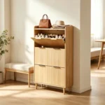 (Do Not Sale on Amazon) 3-Drawer Shoe Cabinet with Top Grille Panel MDF Door Panels with Thermoforming + Champagne Gold Door Seams and Handles + Conical White Solid Wood Legs for the Shoe Cabinet 31.61*9.45*52.95in White - Image 20