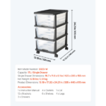 50L 3 Storage Drawer Cart, Clear Plastic Storage Drawers with Wheels Sturdy Cart with 3 Bins for Office Supplies, Craft Rooms - Image 2