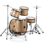 Full Size Adult Drum Set 5-Piece Champagne with Bass Drum, two Tom Drum, Snare Drum, Floor Tom, 16" Ride Cymbal, 14" Hi-hat Cymbals, Stool, Drum Pedal, Sticks - Image 4