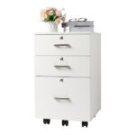 White Wood Grain Density Board Three Drawers Wooden Filing Cabinet - Image 9