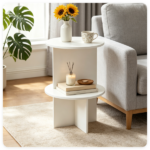 2-Tier Modern White Side End Table Engineered Wood Accent Nightstand with Open Storage Shelf Anti-Scratch Foot Pads for Sofa Bedroom Living Room Office - Image 8