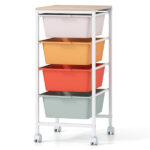 4-Drawer Rolling Storage Cart, Mobile Utility Organizer with MDF Wooden Top (Macaron)