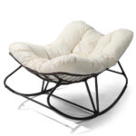 Oversized Rattan Papasan Chair, Outdoor Steel Wicker Rocking Seating with Thick Padded Cushion for Patio, Living Room, Backyard, Porch(Brown Wicker & Beige Cushion) - Image 2